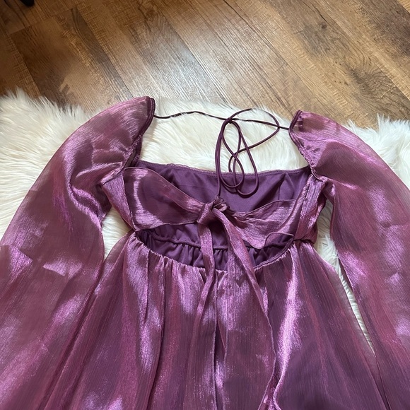 LUCY IN THE SKY Crinkle Long Sleeve Babydoll Mini Dress - Picture 5 of 7